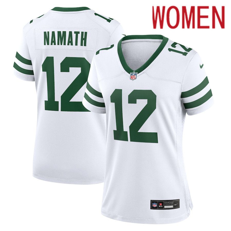 Women New York Jets 12 Joe Namath Nike White Legacy Retired Player Game NFL Jersey